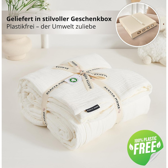 Дитяча постільна бджільня Kinderbettwäsche 100x135 2 шт. | ОekoTex сертифікована, для алергіків | Набір постільної білизни з мусліну Kinderbettwäsche з 1 простирадлом 135x100 та 1 наволочкою 40x60 | (100 см x 135 см, Білий)