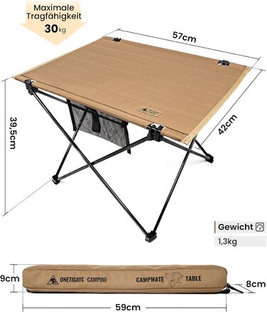 OneTigris CAMPMATE Стіл для кемпінгу складний, легкий, на 30 кг, Kojote Brown