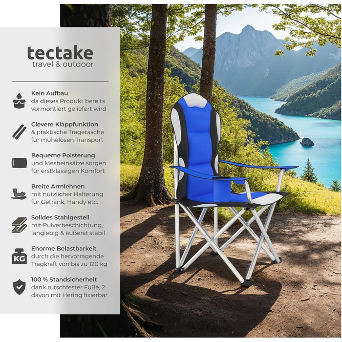 Складний стілець для кемпінгу та відпочинку Tectake® з підстаканником, сірий (1 шт.)