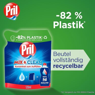 Концентрат для миття посуду PRIL Mix & Clean для дозаправки, засіб для ручного миття з високою жиророзчинною здатністю (9 x 120 мл)