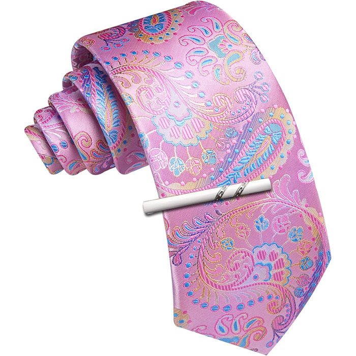 Краватка Paisley від Barry.Wang, Шовкова, Тканий комплект з краваткою та краватковою скріпкою, для весілля, свят, бізнесу, офіційних заходів, Синьо-рожевий