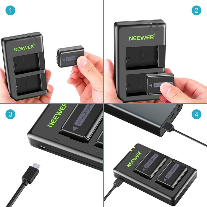 NEEWER NP-FW50 Зарядний комплект акумуляторів для камер Sony (2 шт., 1100mAh, Micro USB)