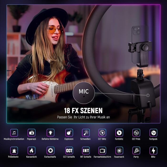 NEEWER кільцева лампа 20 дюймів LED з триподом та тримачем для телефону, 44 Вт 3200K-5600K з акумулятором, USB, для макіяжу, тату, вій, YouTube, TikTok, відеозйомки (SRP18C)