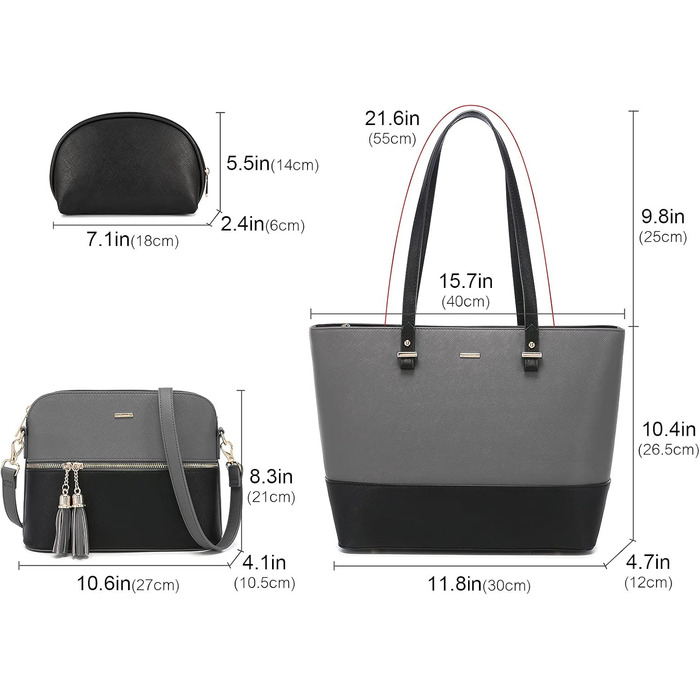 Сумка жіноча LOVEVOOK шопер шкіряний 3-в-1 сіро-чорна (C Grau-schwarz) велика містка