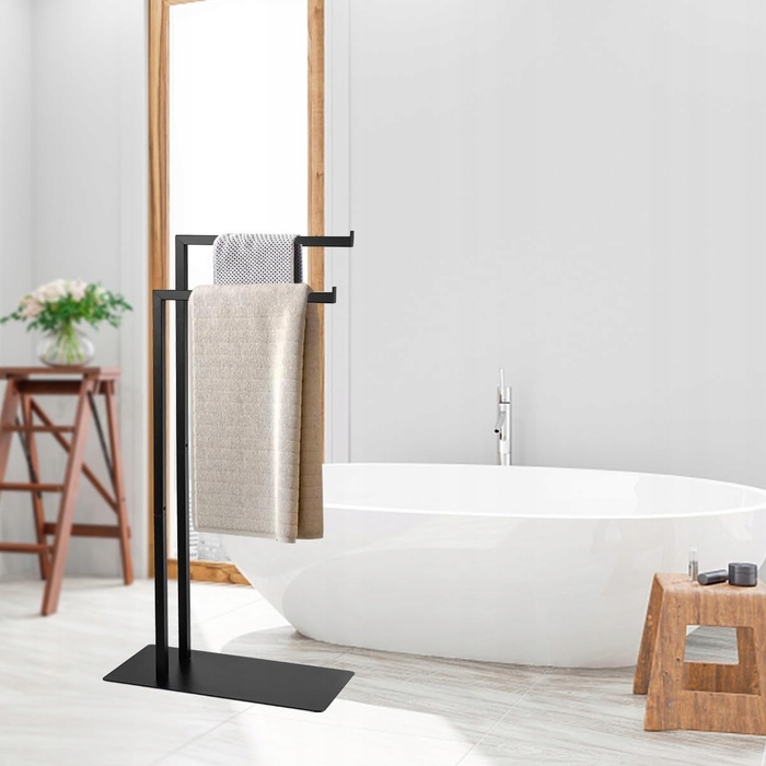 Підлоговий вішак для рушників у ванну кімнату, чорний, без свердління, модель A4