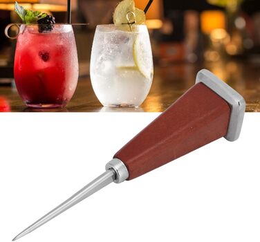 Nivvity Wooden Handle Ice Pick, Bartender Ice Pick, Stainless Steel Ice Pick with Wooden Handle Bartender Tool for Bars Restaurants (Single Prong Square Tail)