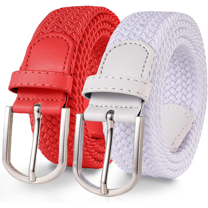 Тканинні ремені Tangchao 2 шт. Еластичні плетені ремінні Tangchao для жінок та чоловіків, 3.3 см, довжина 90-135 см, 100 см (білий+червоний, 120 см)
