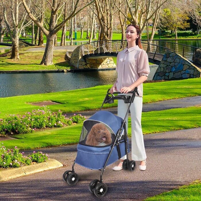 Візок для собак Homewell 2в1: візок-будка, сумка-переноска з тримачами для напоїв, складаний, з гальмом, візок-джаггер для домашніх тварин, 50 x 70 x 99 см (блакитний)
