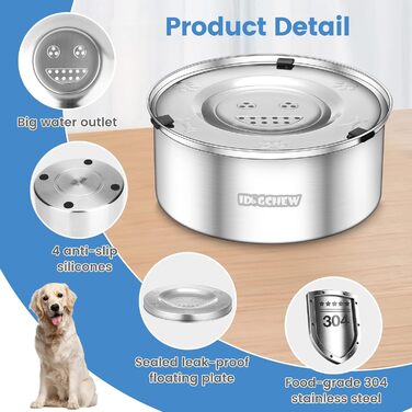 Миска для собак 1л, не протікає, з нержавіючої сталі, протиковзаюча, легко миється, срібна