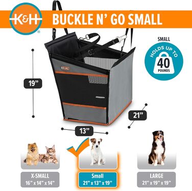 Автомобільний автокрісло для собак K&H Pet Products Buckle N' Go, сірий, середній, 53 x 33 x 48 см, водонепроникний, з ременями безпеки