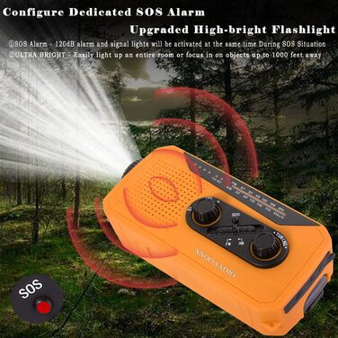 Радіо Solar-Radio з ручним генератором, AM/FM, погода, ліхтарик, SOS, 2000 mAh, Powerbank, навушник, для надзвичайних ситуацій та активного відпочинку, помаранчеве