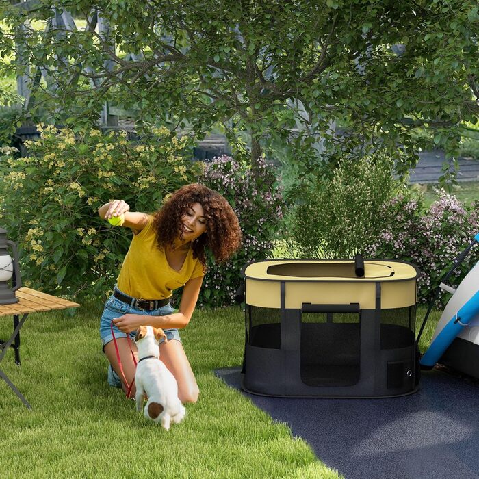 Клітка для собак PawHut, переносна, складана, жовта, 94 x 74 x 60 см