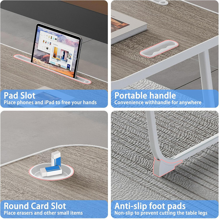 Столик для ноутбука та сніданку в ліжко, піднос для читання та роботи на дивані та в офісі, сірий