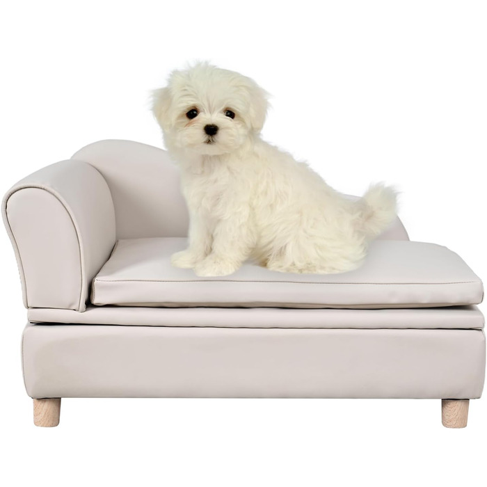 Софа для собак та котів Yoonnie room з PU-шкіри з місцем для зберігання, дерев'яний каркас, подушки, ліжко для маленьких тварин, софа для цуценят та котів (Перловий білий)