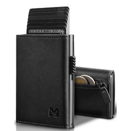 Чоловічий гаманець з RFID-захистом та відділенням для монет Smart Wallet (чорний, візерунок хрест). Гаманець для чоловіків з 6 картками та вікном для документів