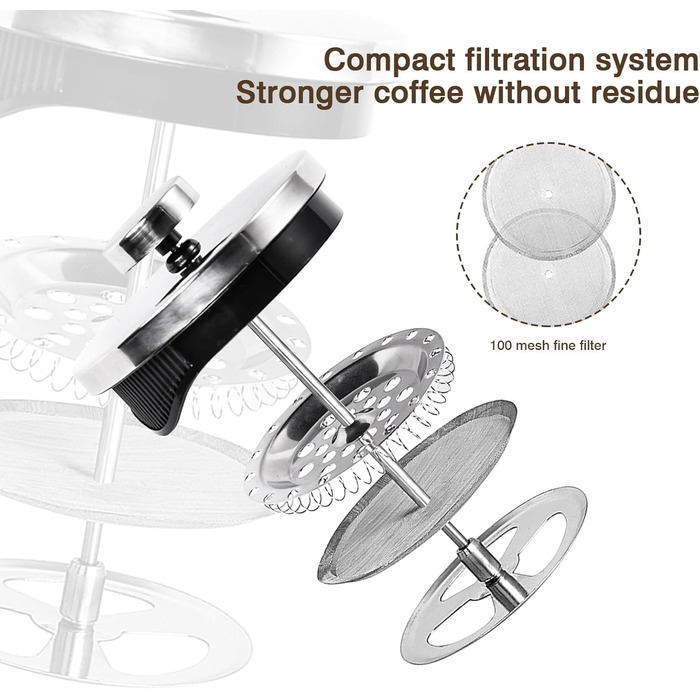 Френч-прес для кави та чаю, 600 мл, з фільтром, чорний, нержавіюча сталь