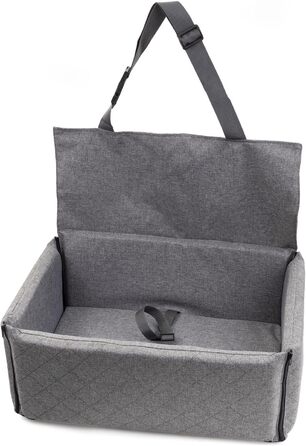 Автомобільний сидіння для собак середніх та великих порід, сіре, розмір M (60x41 см), матеріал: поліестер (імітація льону)