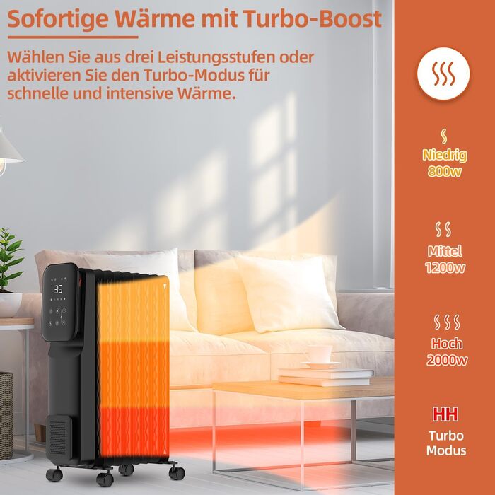 Масляний радіатор SHX 2000W з Wi-Fi, 3 режими, таймер 24г, термостат, Boost, до 40 м²