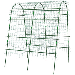 Outsunny Climbing Plant Trellis, Adjustable Support Frame, Plant Grid with Net, Plant Cage for Garden, Balcony, Steel, Green, 144 x 167 x 206 cm