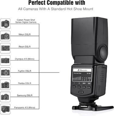 Спалах для камери PowerExtra DF-400: професійний, сумісний з Canon, Nikon, Pentax, Samsung, Fujifilm, Olympus, Panasonic, Sigma, Minolta, Leica, Ricoh, DSLR та цифровими камерами