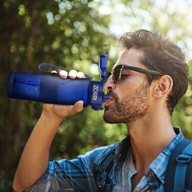 ZORRI Sport Water Bottle for Kids, 500 ml/700 ml/1000 ml, BPA-free, eco-friendly Tritan plastic, reusable water bottles with filter, 1000ml-32oz (Dark Blue, 414 ml)