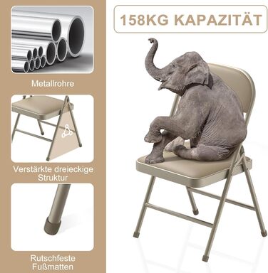 Складаний стілець BULAGE 4 шт для кемпінгу та саду, до 158 кг, PU шкіра, колір хакі
