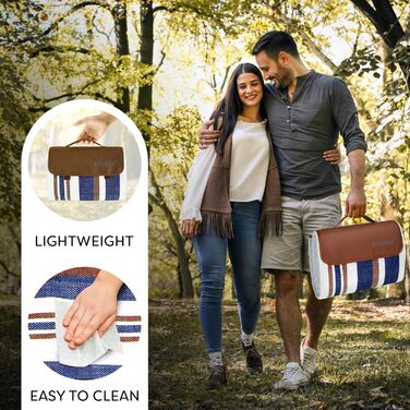 Великий плед для пікніка та відпочинку на природі Scuddles з кишенею – 200 x 150 см, двошаровий, водовідштовхувальний, синій