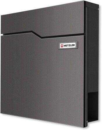 Поштова скринька Metzler Hoffmann з табличкою для імені та відділенням для газет – металева, порошково-пофарбована, стійка до погодних умов (Колір: Сріблястий блиск DB703)