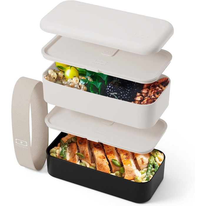 Бенто-бокс Monbento Moka (бежевий/чорний) – 2-рівнева, для мікрохвильової печі, без BPA, для дорослих, для роботи/meal prep