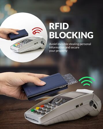 Кредитне портмоне VULKIT з двома вікнами для ID, RFID-захистом, автоматичний підйом, з натуральної шкіри, для карток та грошей (Морський колір)