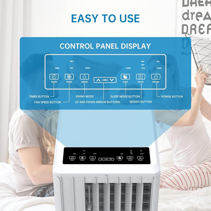 Мобільний кондиціонер 7000BTU/2.0kW: охолодження, вентиляція, осушення, до 68 м³