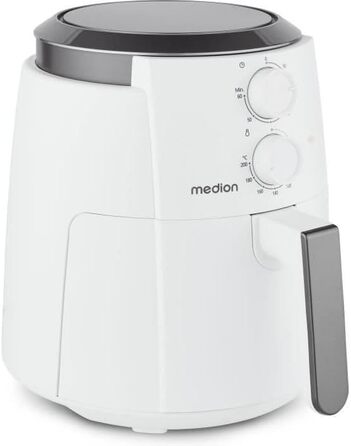 Аерофритюрниця MEDION P30 (4.7л, 1500 Вт) - Безмасляна, з таймером 60 хв, антипригарне покриття, до 200°C, біла