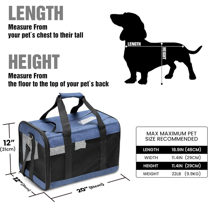 Транспортна переноска для собак та котів HITSLAM, складана, блакитна (M/L)
