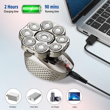 Електричний гоління для чоловіків Glatzen, IPX7 водонепроникний, 9D гнучкий плаваючий головний блок, для мокрого та сухого гоління, LED-дисплей, 120 хвилин роботи від акумулятора, 6-в-1 набір для догляду (9D)