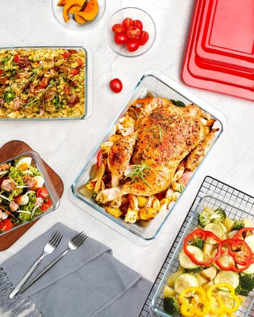 Set of 4 Glass Casserole Dishes with Lids, 1+1.7+2.8+4.2L - Lasagna Dish for Oven (NOT THE LID), Rectangular, Glass Storage Containers with Plastic Lid Rectangular with Lid - 1+1.7+2.8+4.2L