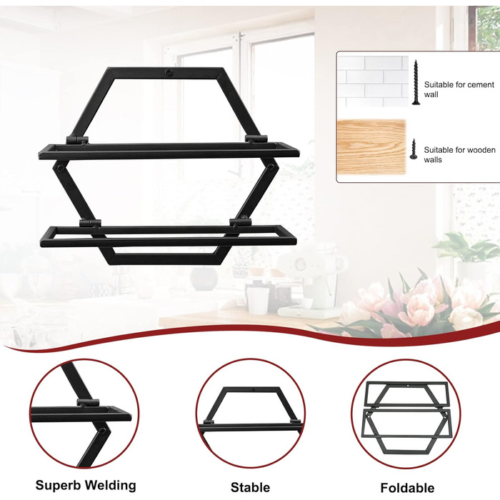 Metal Wall Mounted Wine Holder Stemware Glass Rack, 2Pcs Hanging Glass Wine Shelf Wall Mount Red Wine Shelf Organizer with 3 Stem Glass Holders for Home Kitchen Bar Display Decor (Bb)