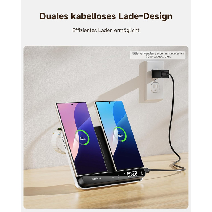 Бездротовий зарядний пристрій SwanScout 710S для Samsung Galaxy S25 Ultra/S25/S24, iPhone 17/16/15, Galaxy Watch 8/8 Classic/7/Ultra