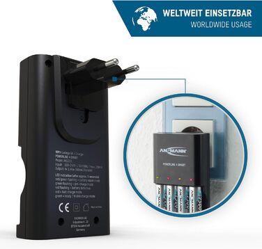 Зарядний пристрій ANSMANN Powerline 4 Smart з 4x NiMH акумуляторами 2850mAh для AA/AAA - автоматичний зарядний пристрій з режимом відновлення, для перезаряджуваних батарей (включно з 4x 1100mAh AAA)