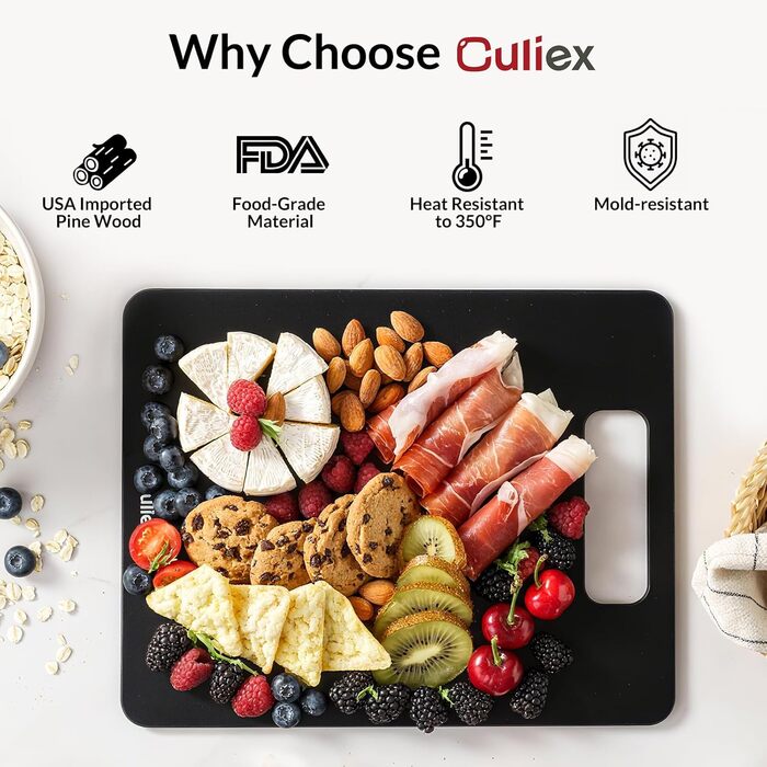 Набір дерев'яних обрізних дощок 2 шт. з бамбука, стійкі до миття в посудомийній машині, високої щільності, нетоксичні, BPA-free, з антиковзними ніжками, безпечні для ножів – ідеально для кухні та як подарунок, чорного кольору