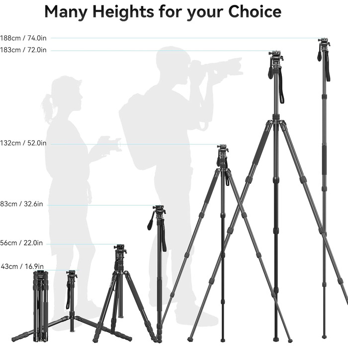 SMALLRIG 71' штатив для відео з пливним упором, алюмінієвий штатив для камери, 360° панорамний відео штатив для подорожей, регулювання висоти від 5 до 21.5 метрів, максимальне навантаження 15 кг, навантаження на пливний упор 3 кг, CT180 – 3760B