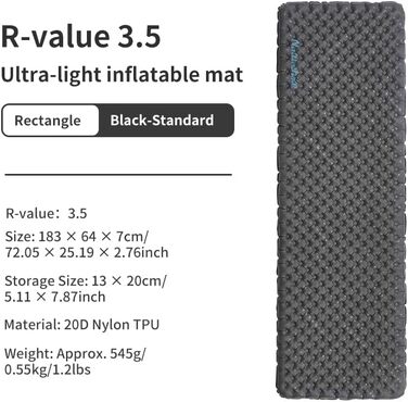 Килимок для кемпінгу Naturehike Ultraleichte 3.5R: самонадувний, легкий, для трекінгу та альпінізму