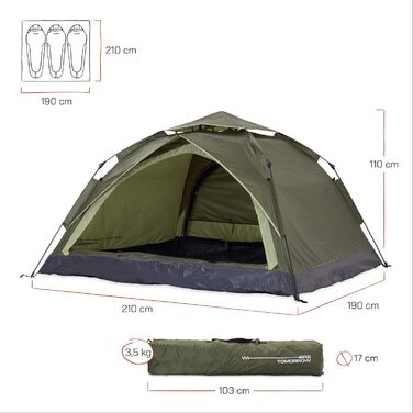 Намет Lumaland Camping 2-3 особи для кемпінгу, фестивалів, пляжу | Водонепроникний, швидкозбірний купол 210x190x110 см | Зелений