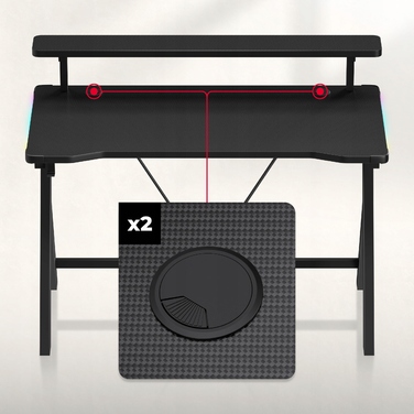 Ігрова стіл Huzaro чорний з RGB LED підсвіткою та надбудовою для геймера