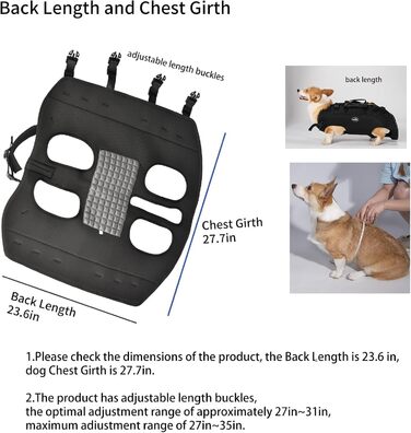 Сумка-переноска для собак великих порід Wakytu: переноска-рюкзак для собак з проблемами суглобів, травмами, літніх собак. Максимальна вага 30-40 кг, чорна, 4XL