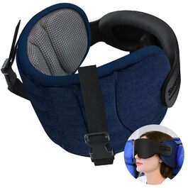 Подушка для шиї в літак з 3D маскою для сну, підтримуюча стрічка 360°, проти нахилу голови, аксесуар для тривалих перельотів (Сіра у крапку)