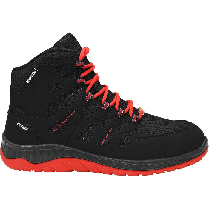 Робочі черевики ELTEN Maddox Black-red Mid ESD S3S, текстильні, з металевим носком, легкі, спортивні, 44 EU (жіночі та чоловічі)