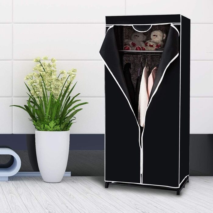 COSTWAY Wardrobe Fabric, Fabric Closet with Clothes Rod & Shelf, Fabric Clothes Closet, Folding Closet, Textile Closet for Living Room, Bedroom, Basement, 74 x 50 x 172 cm (Black)