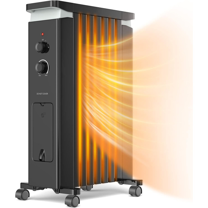 RELAX4LIFE Oil Radiator 1500W, Electric Heater with 7 Fins & 3 Heat Settings & Towel Rail, Electric Heater Energy-Saving, Electric Heater Overheat Protection & Tip-Over Protection, 5-35° C (Black)