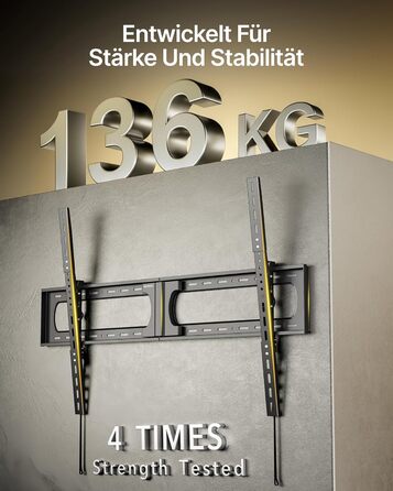 Кріплення для телевізора monTEK Heavy Duty, настінне кріплення для телевізорів 37-140 дюймів, до 136 кг, ультратонкий профіль 32 мм, сумісне з дерев'яними стійками 406/450/600 мм, VESA до 1200x800 мм, регульоване нахилом