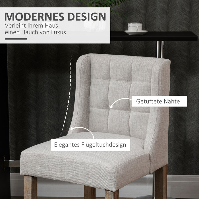 HOMCOM 2-Piece Bar Stool Set with Backrest, Upholstered Button-Tufted Bar Stools, Solid Wood, Includes Footrest, 47 cm x 50 cm x 101 cm, Grey + Natural